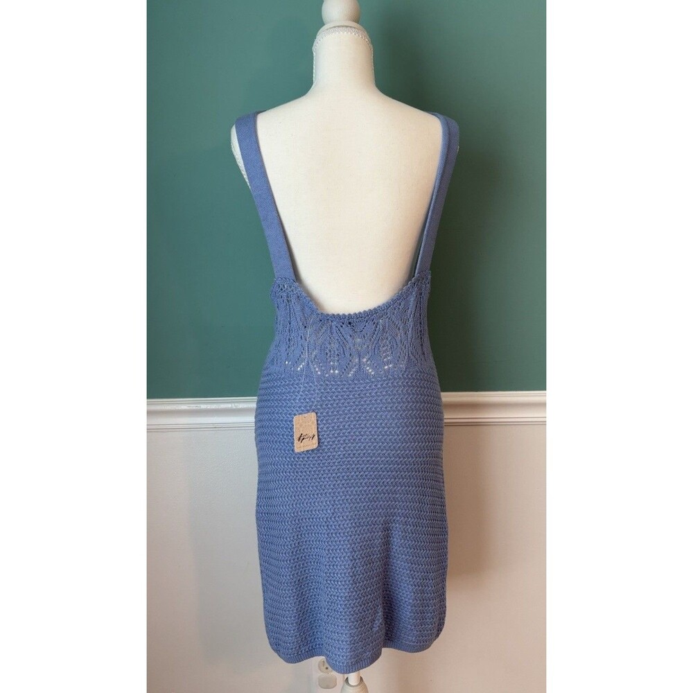Free People Beach Coastal Open Knit Low Back Cover Up Dress Blue NWT M - Picture 2 of 12